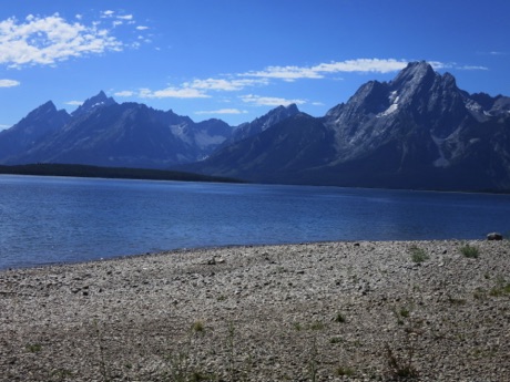 hiking from Colter Bay; Grand Teton (left), Mt. Moran (right); Mt. Moran is actually 1100 ft. lower
